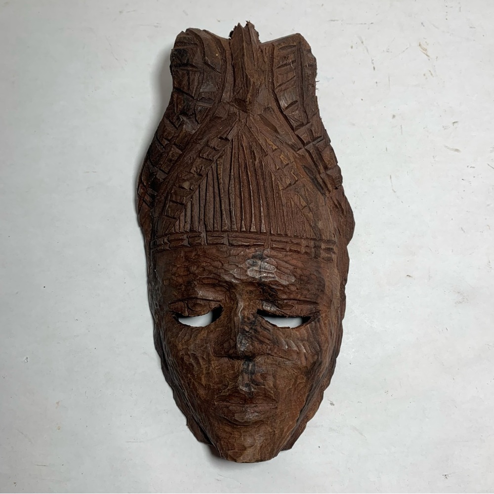 African mask Hand Carved wood Face Tribal Vintage wall decor art ghana Handmade